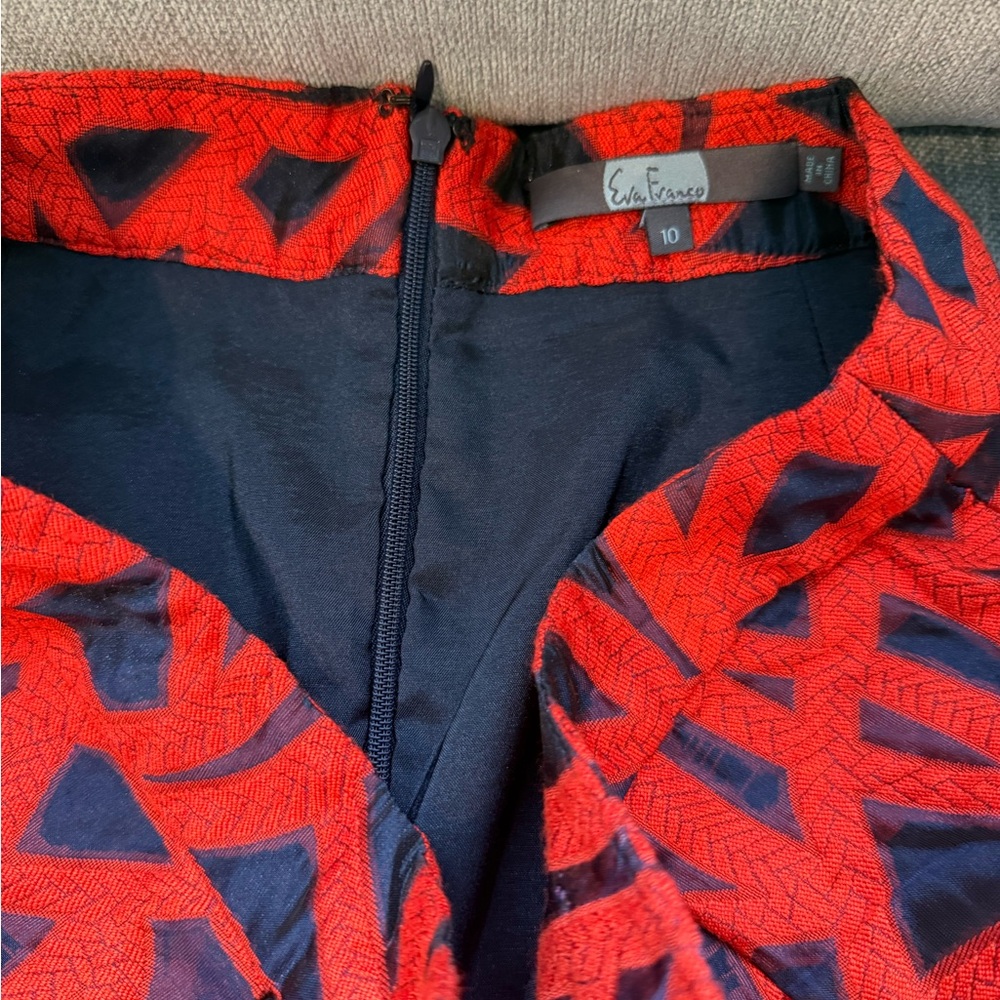 Anthropologie Eva Franco - Elegant Red and navy/ black-ish geometric a-Lin Skirt - Picture 5 of 5